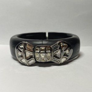 Alexis Bittar Black Lucite Swarovski Crystal Hinged Bracelet
